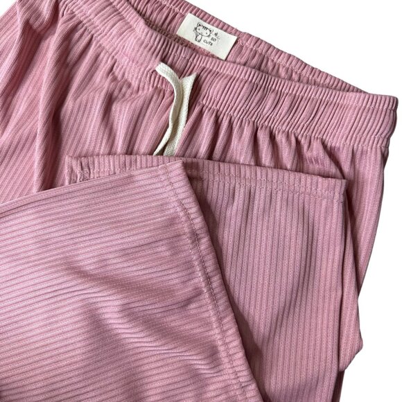 Women Straight Trousers P/M Pink Wide Leg Adjustable Drawstring Elastic Waist - Picture 4 of 6